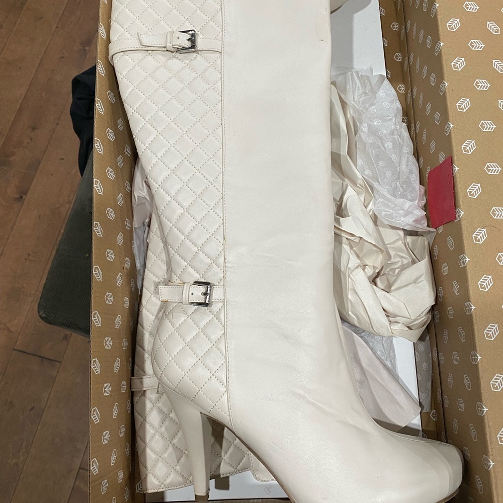 Call It Spring White Quilted Heeled Boots